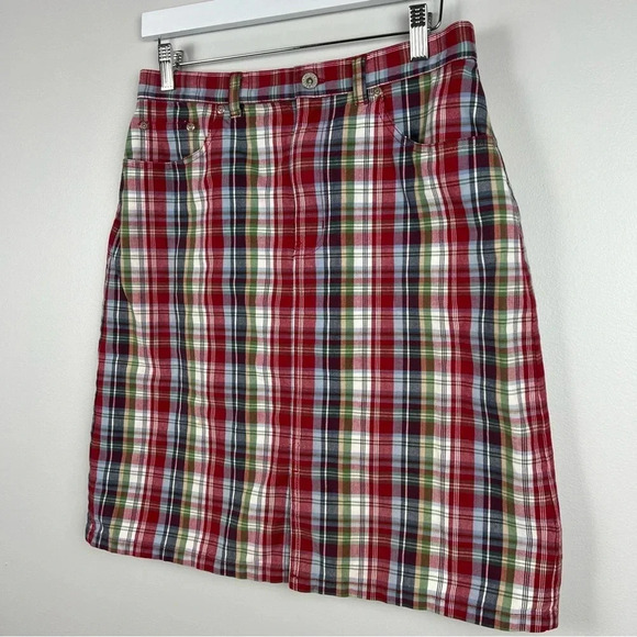 Eddie Bauer Skirt Size 10 Plaid Knee Length Pockets Front Zip 100% Baumwolle - Picture 4 of 10